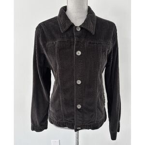 Vintage Black Corduroy Trucker Jacket Wide Wale Button Up Workwear Coat size L